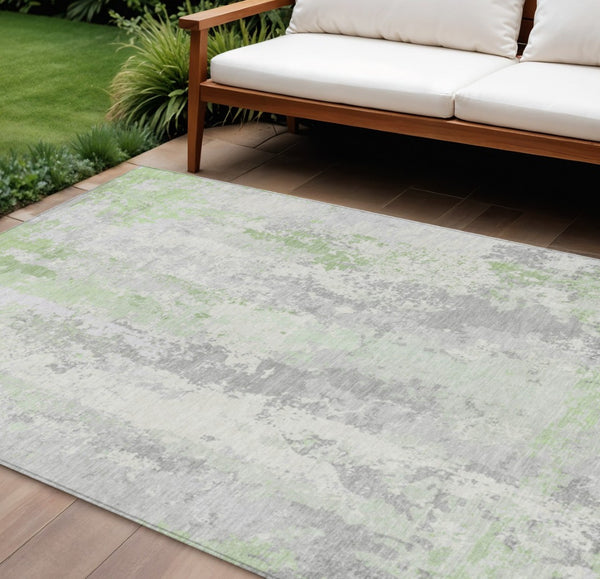 HomeRoots 5' Artichoke Green & Ivory Abstract Indoor Outdoor Area Rug - Durable, Washable, Modern Design 8' X 10' 622615