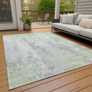 HomeRoots 5' Artichoke Green & Ivory Abstract Indoor Outdoor Area Rug - Durable, Washable, Modern Design 8' X 10' 622615