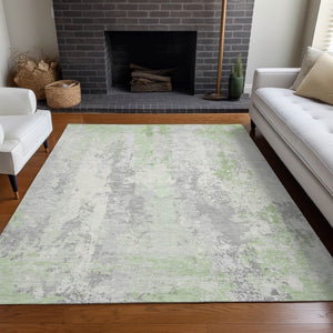 HomeRoots 5' Artichoke Green & Ivory Abstract Indoor Outdoor Area Rug - Durable, Washable, Modern Design 9' X 12' 622616