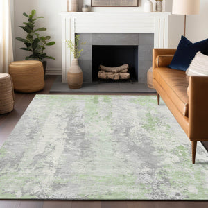 HomeRoots 5' Artichoke Green & Ivory Abstract Indoor Outdoor Area Rug - Durable, Washable, Modern Design 10' X 14' 622617