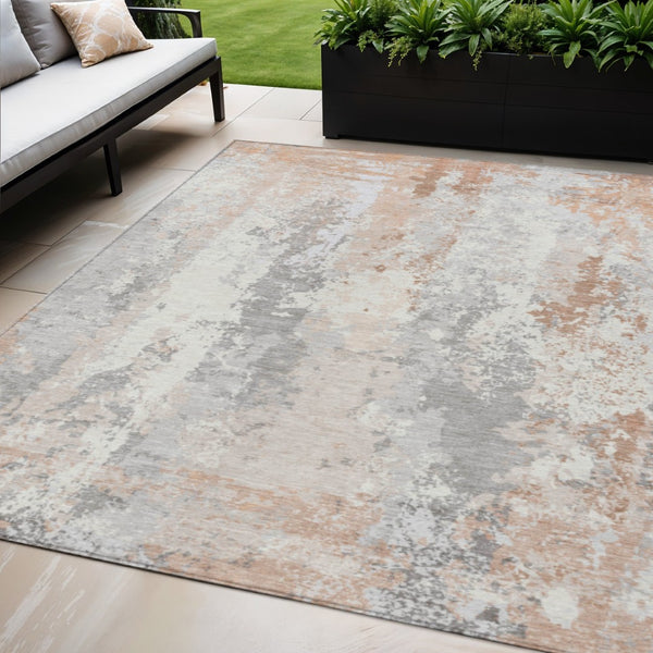 HomeRoots 5' Coral and Ivory Abstract Area Rug - Washable, Durable, Modern Design for Indoor and Outdoor Use 5' X 8' 622619