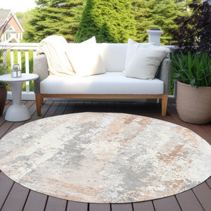 HomeRoots 5' Coral and Ivory Abstract Area Rug - Washable, Durable, Modern Design for Indoor and Outdoor Use 8' Round 622620