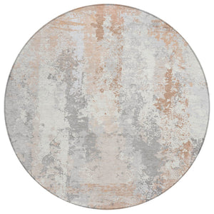 HomeRoots 5' Coral and Ivory Abstract Area Rug - Washable, Durable, Modern Design for Indoor and Outdoor Use 8' Round 622620