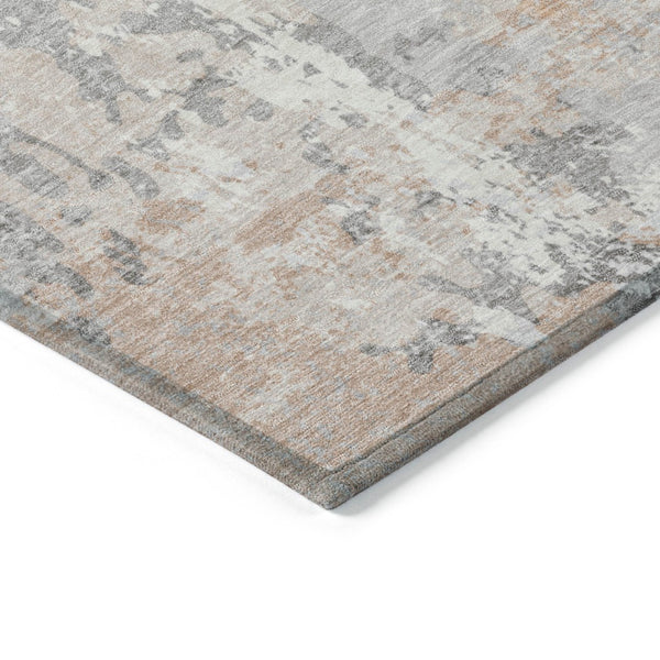 HomeRoots 5' Coral and Ivory Abstract Area Rug - Washable, Durable, Modern Design for Indoor and Outdoor Use 8' Round 622620