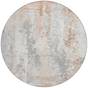 HomeRoots 5' Coral and Ivory Abstract Area Rug - Washable, Durable, Modern Design for Indoor and Outdoor Use 8' Round 622620