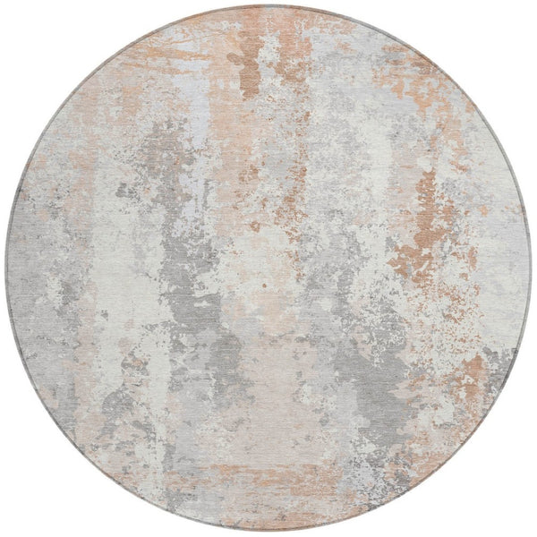 HomeRoots 5' Coral and Ivory Abstract Area Rug - Washable, Durable, Modern Design for Indoor and Outdoor Use 8' Round 622620