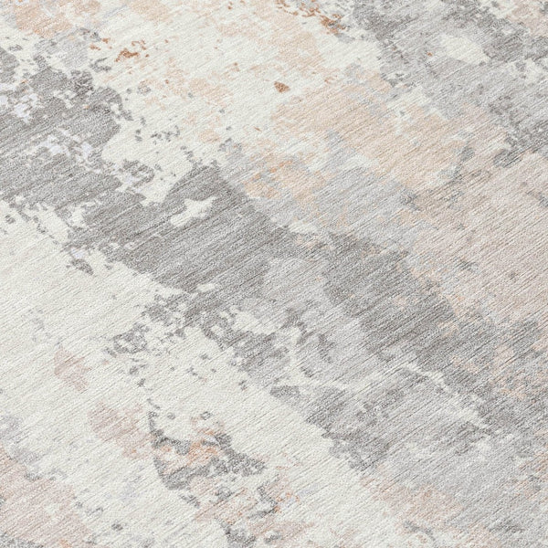 HomeRoots 5' Coral and Ivory Abstract Area Rug - Washable, Durable, Modern Design for Indoor and Outdoor Use 8' Round 622620