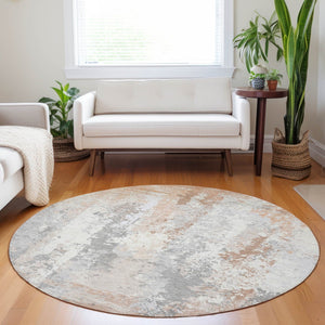 HomeRoots 5' Coral and Ivory Abstract Area Rug - Washable, Durable, Modern Design for Indoor and Outdoor Use 8' Round 622620