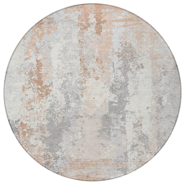 HomeRoots 5' Coral and Ivory Abstract Area Rug - Washable, Durable, Modern Design for Indoor and Outdoor Use 8' Round 622620