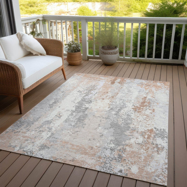 HomeRoots 5' Coral and Ivory Abstract Area Rug - Washable, Durable, Modern Design for Indoor and Outdoor Use 8' X 10' 622621