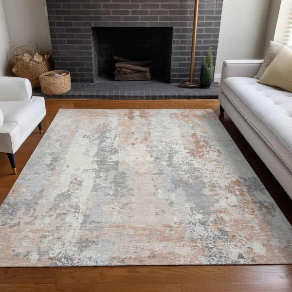 HomeRoots 5' Coral and Ivory Abstract Area Rug - Washable, Durable, Modern Design for Indoor and Outdoor Use 8' X 10' 622621