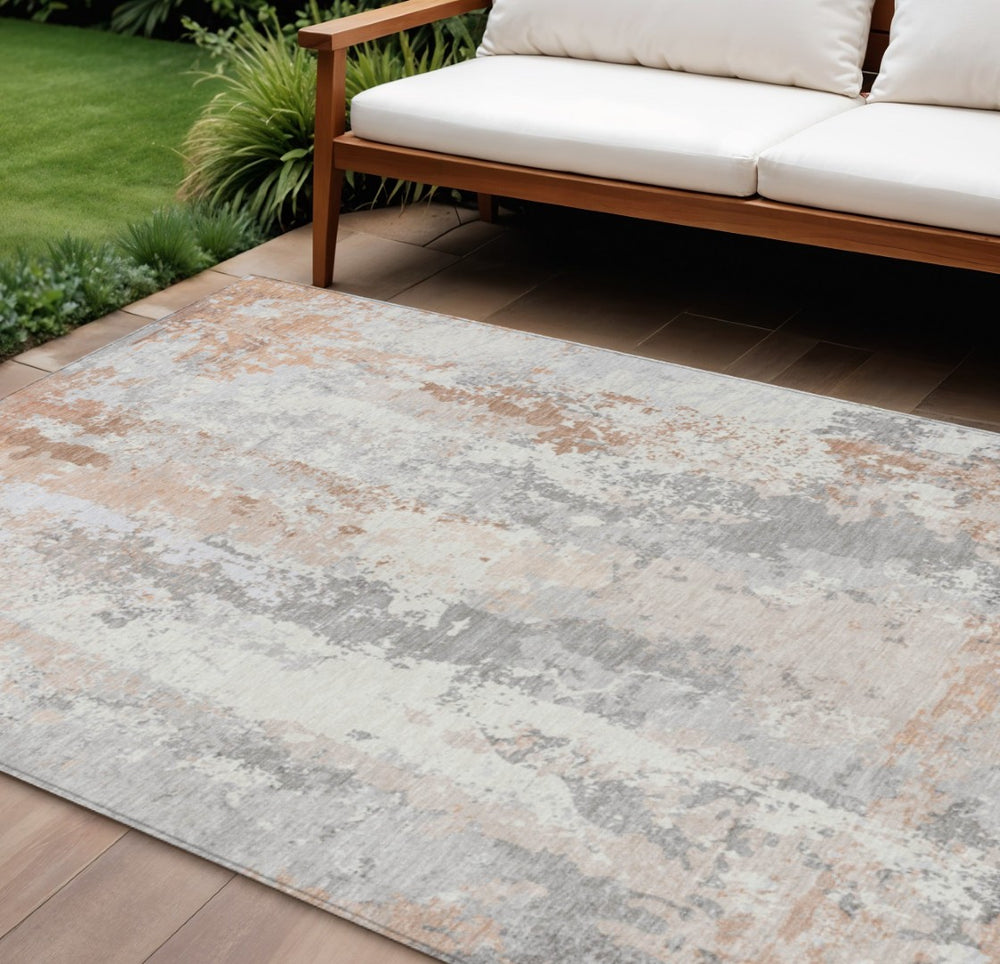 HomeRoots 5' Coral and Ivory Abstract Area Rug - Washable, Durable, Modern Design for Indoor and Outdoor Use 9' X 12' 622622