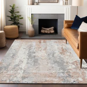HomeRoots 5' Coral and Ivory Abstract Area Rug - Washable, Durable, Modern Design for Indoor and Outdoor Use 9' X 12' 622622