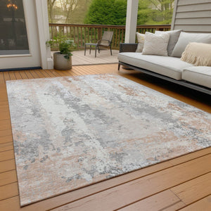 HomeRoots 5' Coral and Ivory Abstract Area Rug - Washable, Durable, Modern Design for Indoor and Outdoor Use 9' X 12' 622622