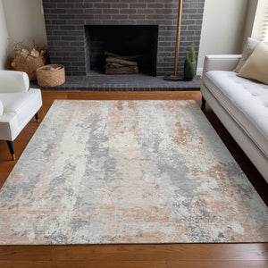 HomeRoots 5' Coral and Ivory Abstract Area Rug - Washable, Durable, Modern Design for Indoor and Outdoor Use 10' X 14' 622623