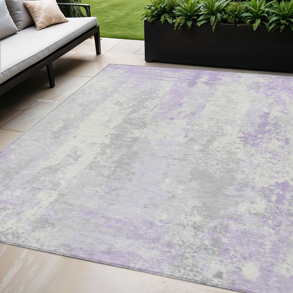 HomeRoots 5' Elegant Lavender and Ivory Abstract Area Rug for Indoor/Outdoor Use - Washable and Durable Design 5' X 8' 622625