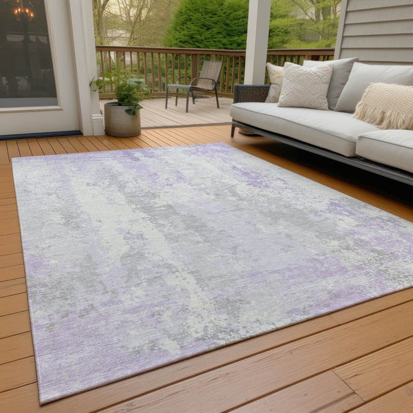 HomeRoots 5' Elegant Lavender and Ivory Abstract Area Rug for Indoor/Outdoor Use - Washable and Durable Design 5' X 8' 622625