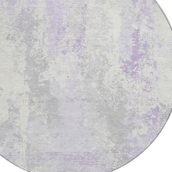 HomeRoots 5' Elegant Lavender and Ivory Abstract Area Rug for Indoor/Outdoor Use - Washable and Durable Design 8' Round 622626