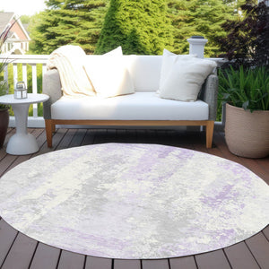 HomeRoots 5' Elegant Lavender and Ivory Abstract Area Rug for Indoor/Outdoor Use - Washable and Durable Design 8' Round 622626