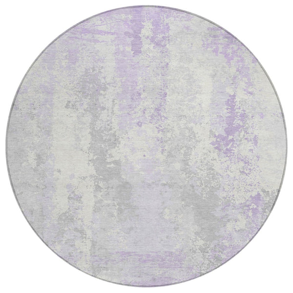 HomeRoots 5' Elegant Lavender and Ivory Abstract Area Rug for Indoor/Outdoor Use - Washable and Durable Design 8' Round 622626