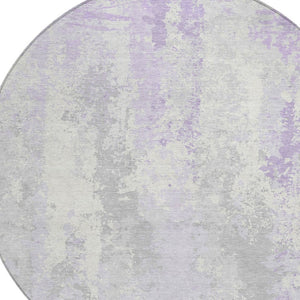 HomeRoots 5' Elegant Lavender and Ivory Abstract Area Rug for Indoor/Outdoor Use - Washable and Durable Design 8' Round 622626