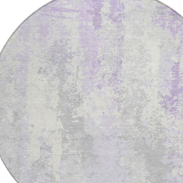 HomeRoots 5' Elegant Lavender and Ivory Abstract Area Rug for Indoor/Outdoor Use - Washable and Durable Design 8' Round 622626