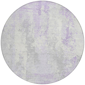 HomeRoots 5' Elegant Lavender and Ivory Abstract Area Rug for Indoor/Outdoor Use - Washable and Durable Design 8' Round 622626