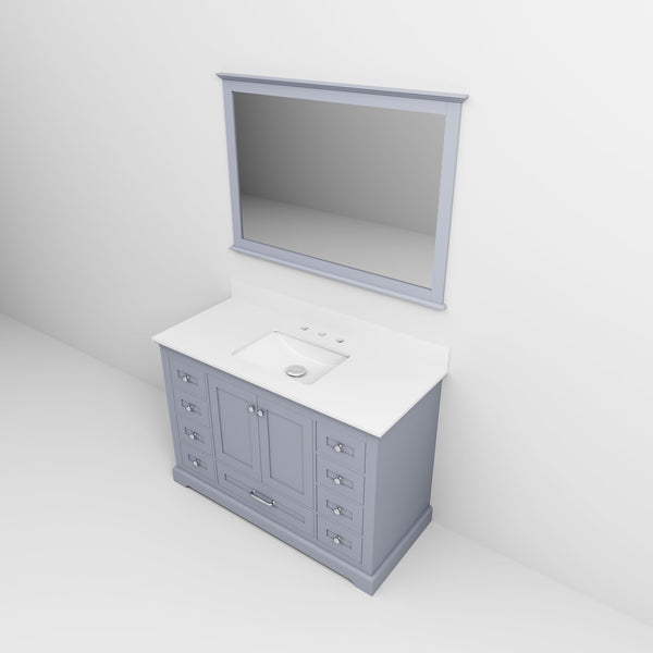 English Elm Dark Grey Single Bath Vanity 48" W x 22" D with White Quartz Top, Soft-Close Drawers & 46" Mirror B2731S00651