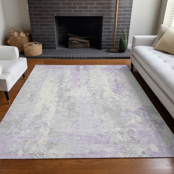 HomeRoots 5' Elegant Lavender and Ivory Abstract Area Rug for Indoor/Outdoor Use - Washable and Durable Design 9' X 12' 622628