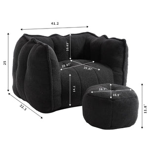 English Elm Soft Bean Bag Chair Set With Footstool For Gaming & Relaxation - Cozy, Durable & Space-Saving Design W1996P309482-GIGA