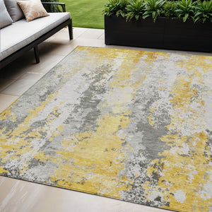HomeRoots 5' Vibrant Yellow and Ivory Abstract Area Rug – Durable, Stain Resistant, Indoor/Outdoor Versatile Design 5' X 8' 622637