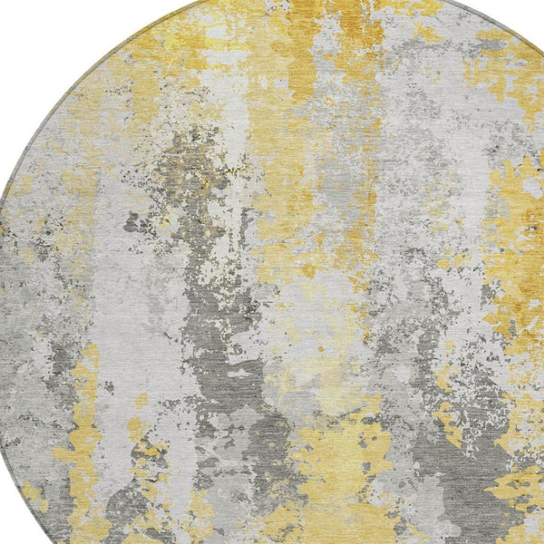 HomeRoots 5' Vibrant Yellow and Ivory Abstract Area Rug – Durable, Stain Resistant, Indoor/Outdoor Versatile Design 8' Round 622638