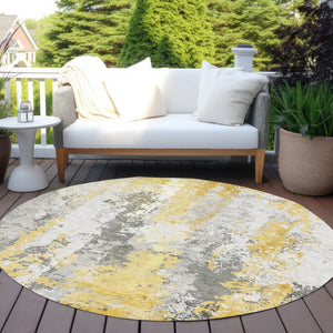 HomeRoots 5' Vibrant Yellow and Ivory Abstract Area Rug – Durable, Stain Resistant, Indoor/Outdoor Versatile Design 8' Round 622638