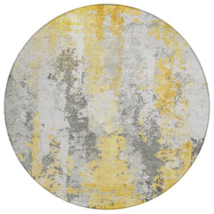 HomeRoots 5' Vibrant Yellow and Ivory Abstract Area Rug – Durable, Stain Resistant, Indoor/Outdoor Versatile Design 8' Round 622638