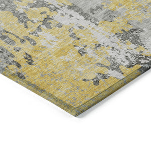 HomeRoots 5' Vibrant Yellow and Ivory Abstract Area Rug – Durable, Stain Resistant, Indoor/Outdoor Versatile Design 8' Round 622638
