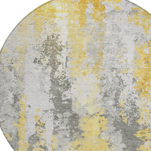 HomeRoots 5' Vibrant Yellow and Ivory Abstract Area Rug – Durable, Stain Resistant, Indoor/Outdoor Versatile Design 8' Round 622638
