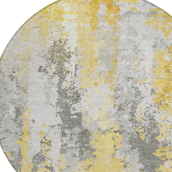 HomeRoots 5' Vibrant Yellow and Ivory Abstract Area Rug – Durable, Stain Resistant, Indoor/Outdoor Versatile Design 8' Round 622638