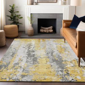 HomeRoots 5' Vibrant Yellow and Ivory Abstract Area Rug – Durable, Stain Resistant, Indoor/Outdoor Versatile Design 8' X 10' 622639