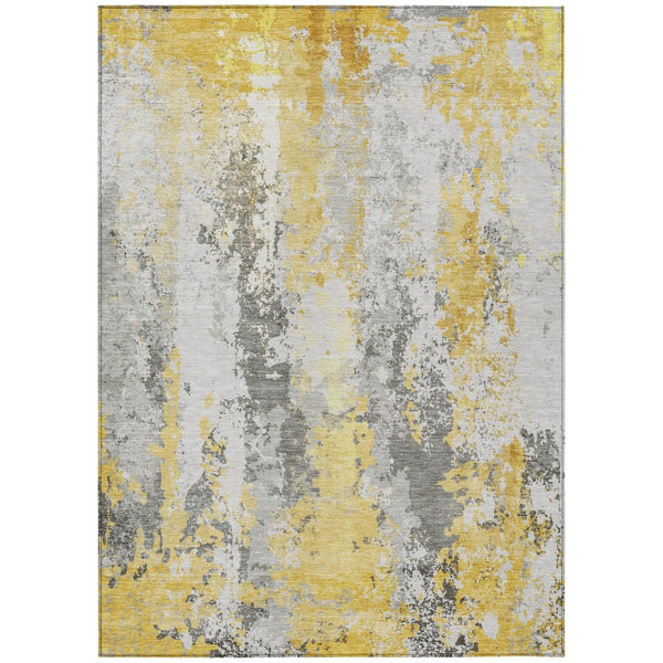 HomeRoots 5' Vibrant Yellow and Ivory Abstract Area Rug – Durable, Stain Resistant, Indoor/Outdoor Versatile Design 9' X 12' 622640