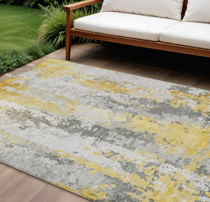 HomeRoots 5' Vibrant Yellow and Ivory Abstract Area Rug – Durable, Stain Resistant, Indoor/Outdoor Versatile Design 10' X 14' 622641