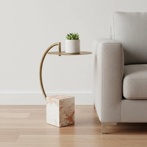 HomeRoots 24" Brass Iron Pedestal End Table - Modern Sculptural Design for Living Room, Entryway & Bedroom 622642