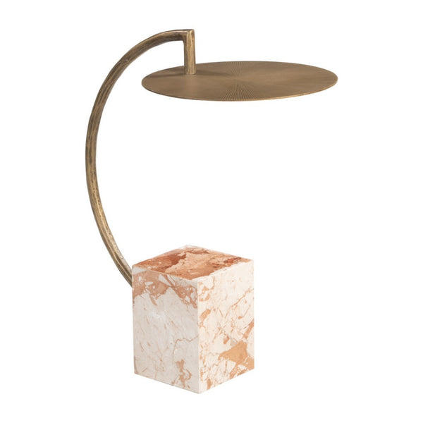 HomeRoots 24" Brass Iron Pedestal End Table - Modern Sculptural Design for Living Room, Entryway & Bedroom 622642