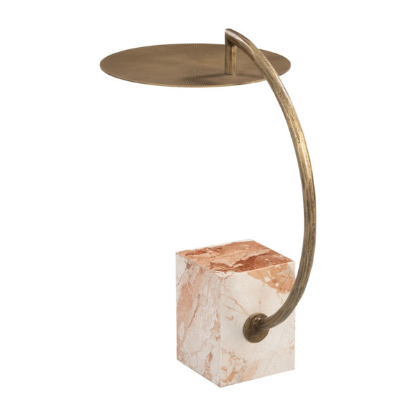 HomeRoots 24" Brass Iron Pedestal End Table - Modern Sculptural Design for Living Room, Entryway & Bedroom 622642