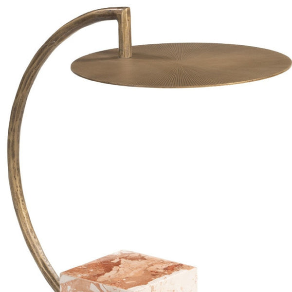 HomeRoots 24" Brass Iron Pedestal End Table - Modern Sculptural Design for Living Room, Entryway & Bedroom 622642