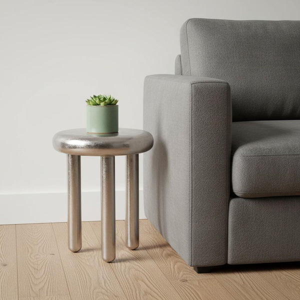 HomeRoots 22" Silver Aluminum Pedestal End Table - Modern Accent for Living Spaces, Lightweight & Versatile Design 622646