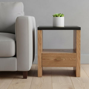 HomeRoots 20" Black Wood Pedestal End Table with Drawer - Modern Design, Stylish Storage for Any Room 622647