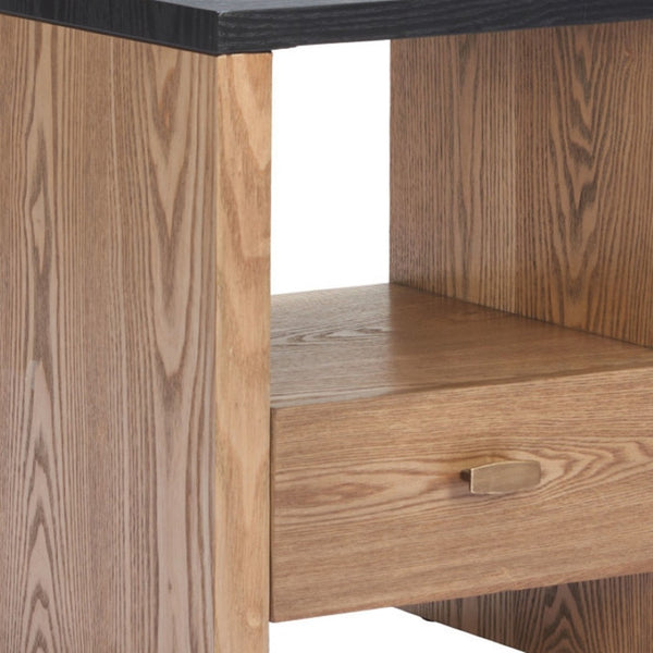 HomeRoots 20" Black Wood Pedestal End Table with Drawer - Modern Design, Stylish Storage for Any Room 622647