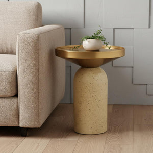 HomeRoots 22" Beige Iron Pedestal End Table - Stylish Modern Design for Versatile Use in Any Room or Space 622648