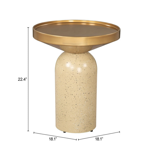 HomeRoots 22" Beige Iron Pedestal End Table - Stylish Modern Design for Versatile Use in Any Room or Space 622648