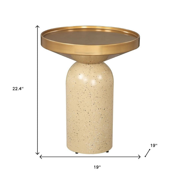 HomeRoots 22" Beige Iron Pedestal End Table - Stylish Modern Design for Versatile Use in Any Room or Space 622648